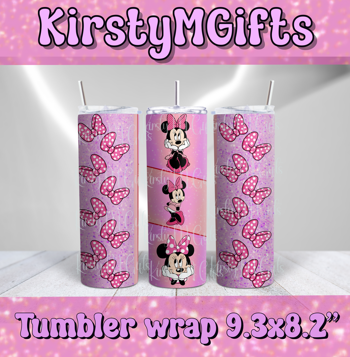 Minnie Mouse bows digital tumbler design sublimation, straight tumbler png