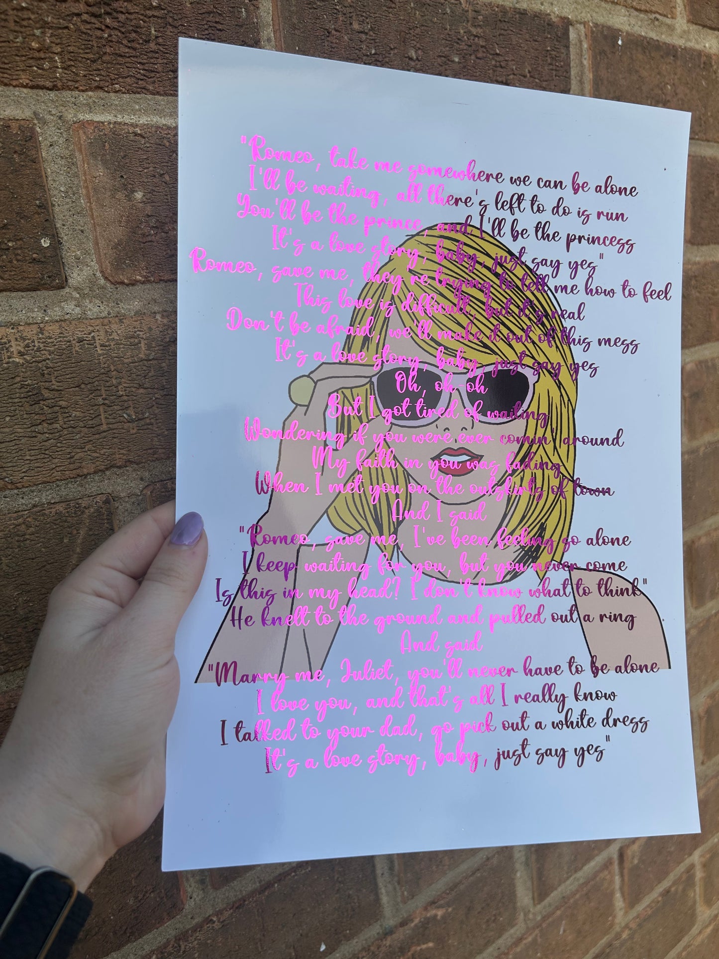 Love Story A4 Wall Art Print with Pink foil
