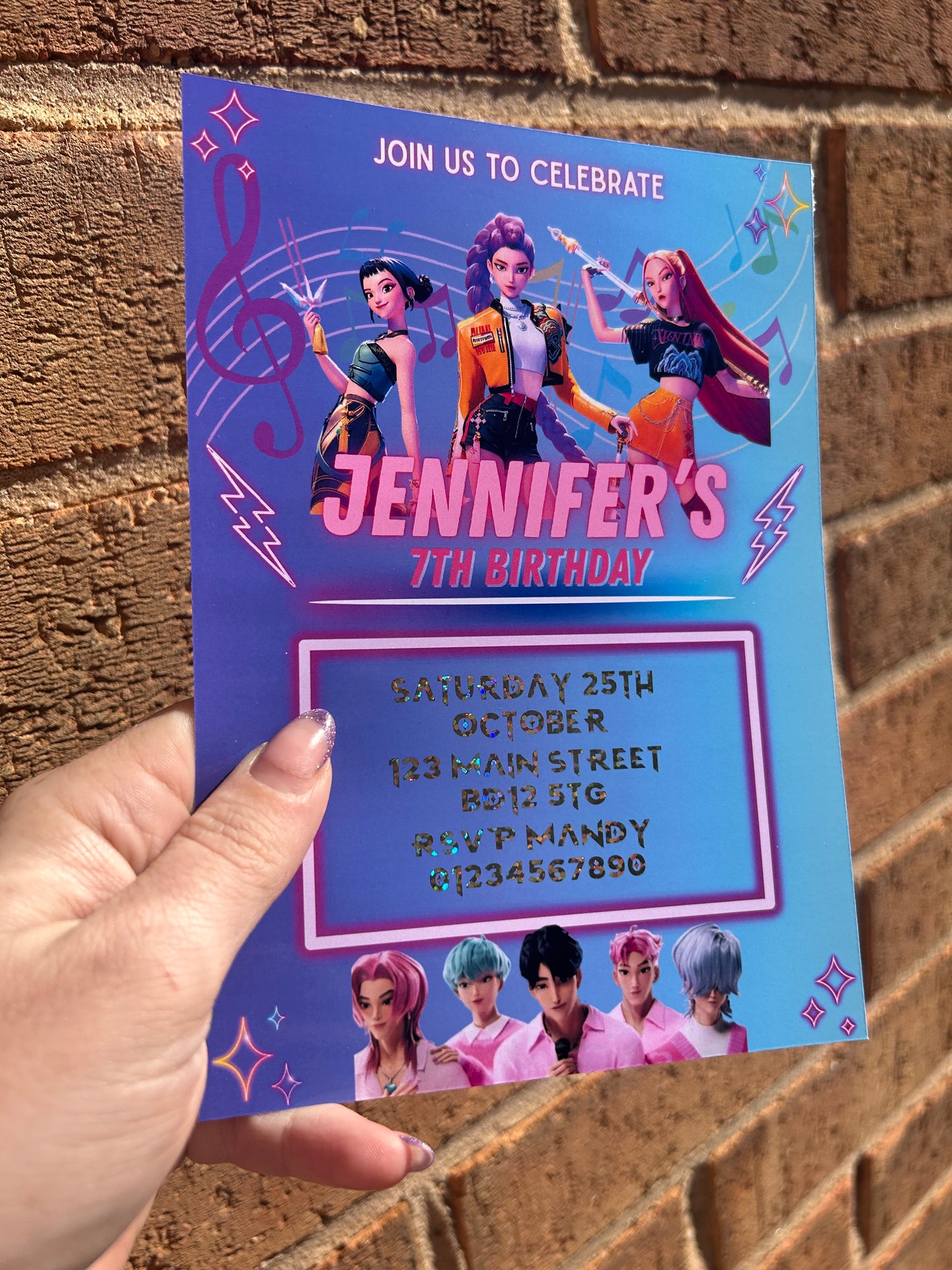 Personalised K-Pop Demon Hunters Birthday Invitations | 5x7" Foil | Custom Party Invites
