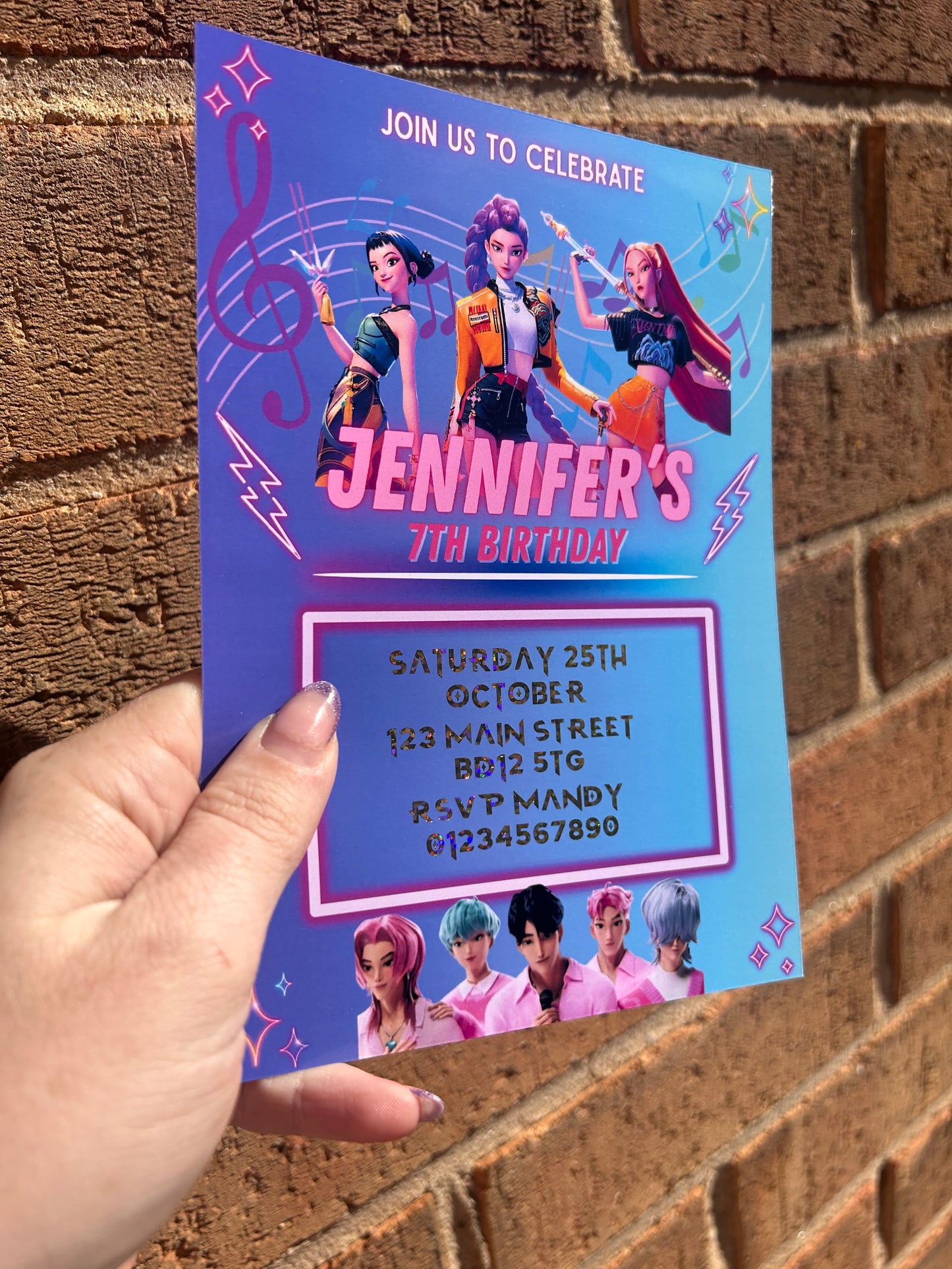 Personalised K-Pop Demon Hunters Birthday Invitations | 5x7" Foil | Custom Party Invites