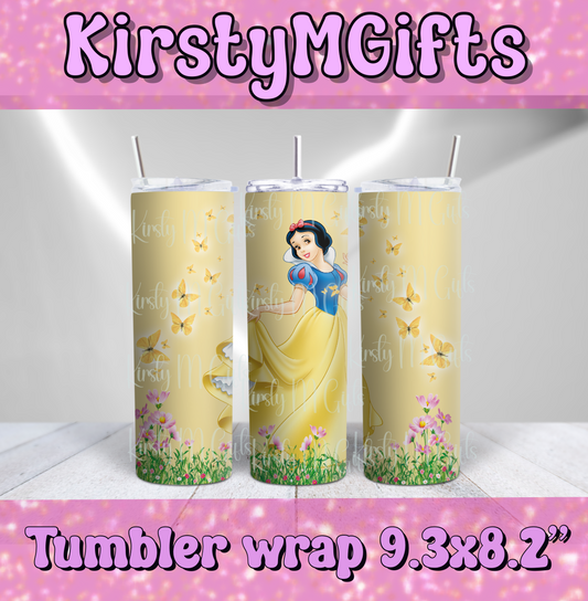 Yellow snow white digital tumbler design sublimation, straight tumbler png