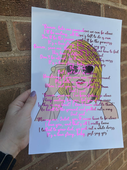 Love Story A4 Wall Art Print with Pink foil