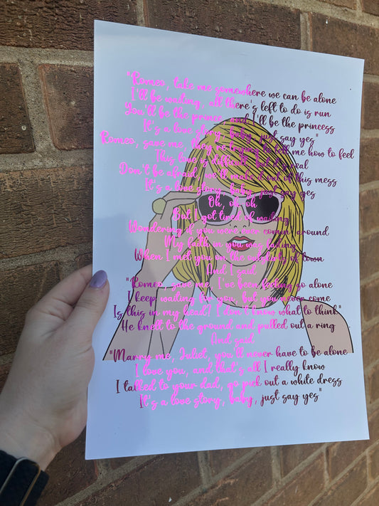 Love Story A4 Wall Art Print with Pink foil