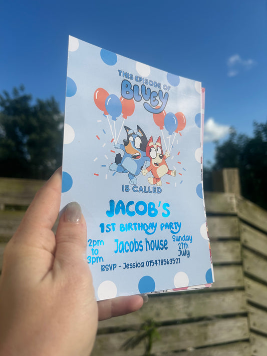 A5 Bluey birthday invites