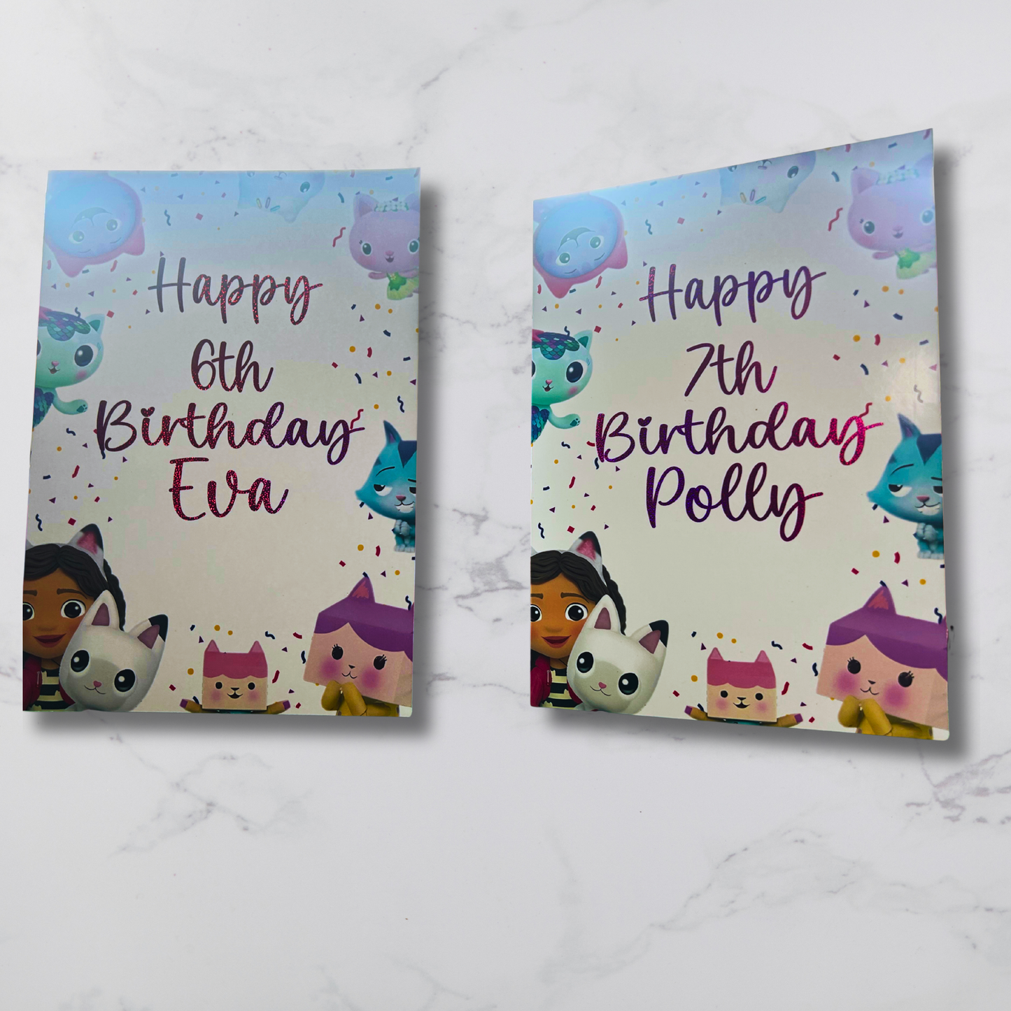 Gabbys Dollhouse Birthday Card 5x7 –  Pink Glitter Foil Finish | Cute Designer Greeting Card | Handmade Kawaii Birthday Card