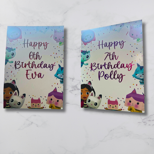 Gabbys Dollhouse Birthday Card 5x7 –  Pink Glitter Foil Finish | Cute Designer Greeting Card | Handmade Kawaii Birthday Card