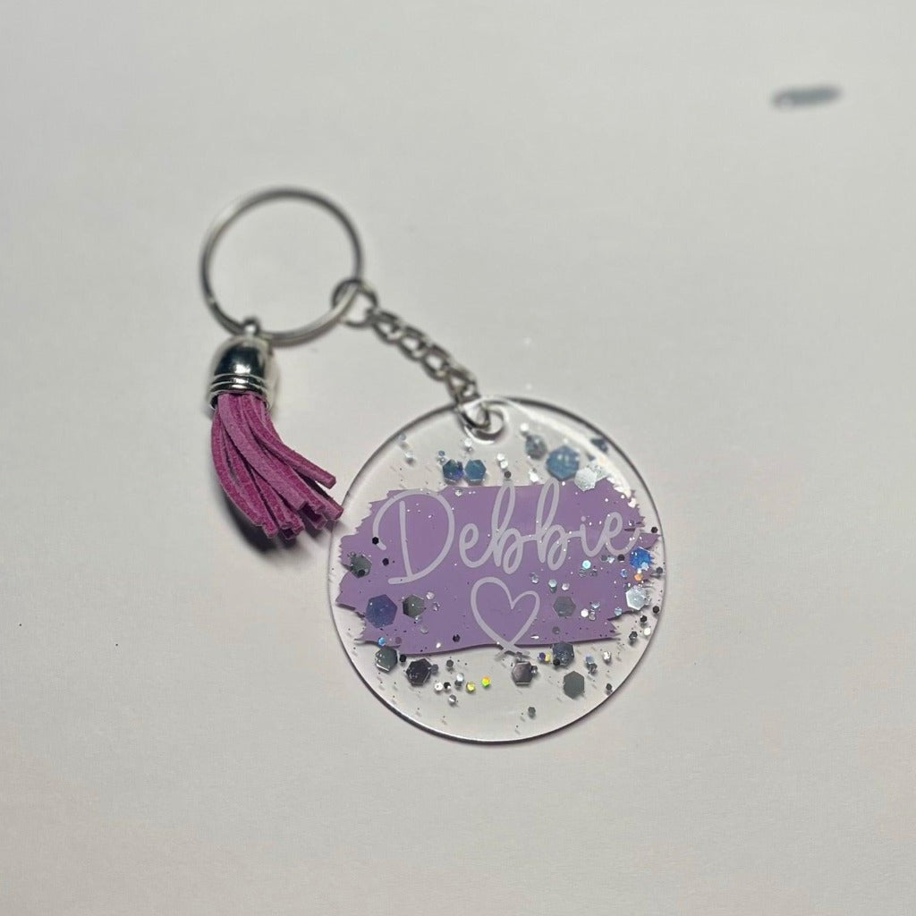 Personalised Glitter Acrylic Keyrings - KirstyMGifts