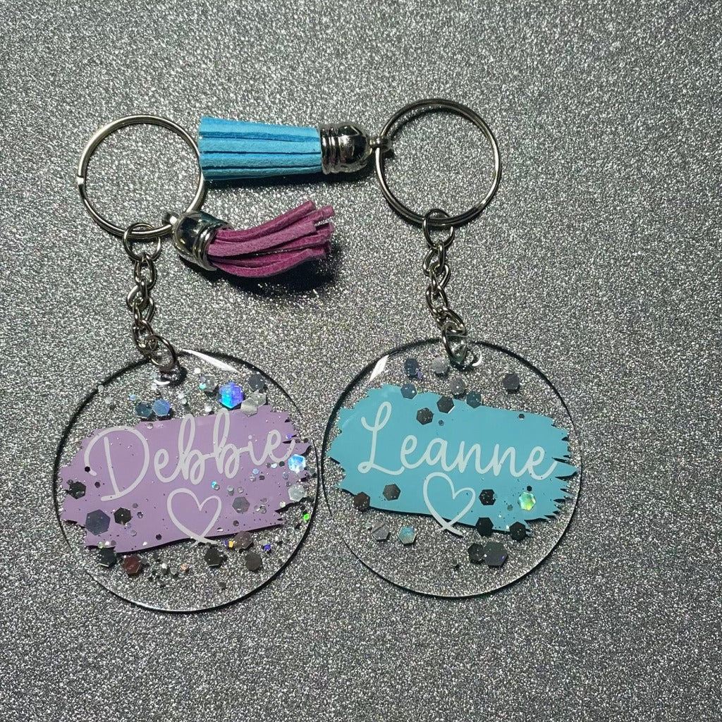 Personalised Glitter Acrylic Keyrings - KirstyMGifts